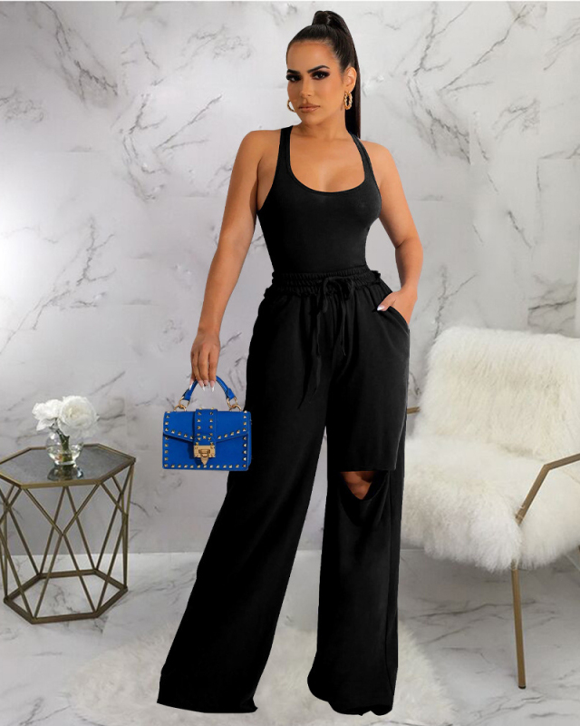 Women New Fashion Hot Vest and Loose Pants two Piece Set