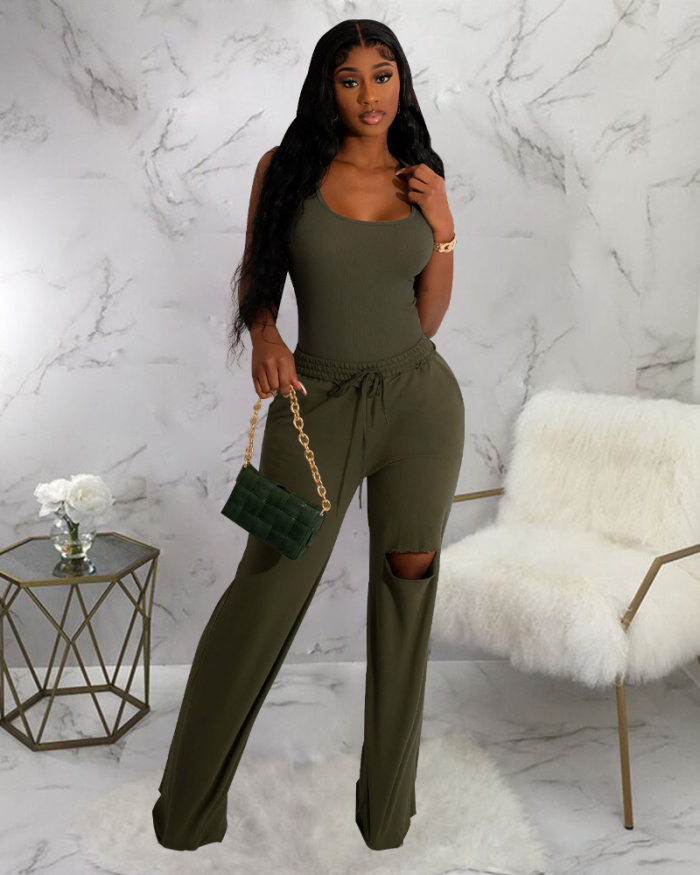 Women New Fashion Hot Vest and Loose Pants two Piece Set