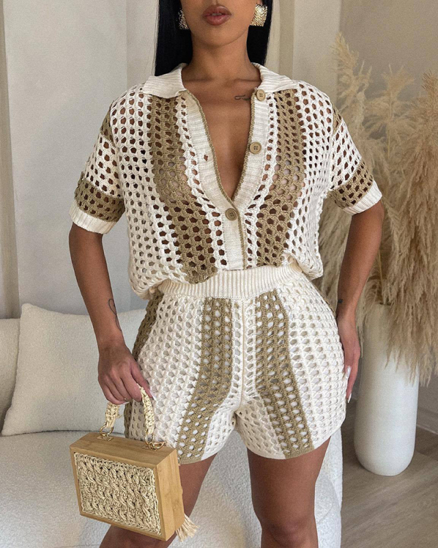 Knitted High Fashion Women Summer Two Piece Short Set