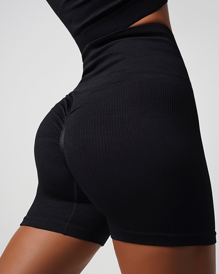Women Tight Knit Solid Color Slim Fitness Yoga Shorts S-L