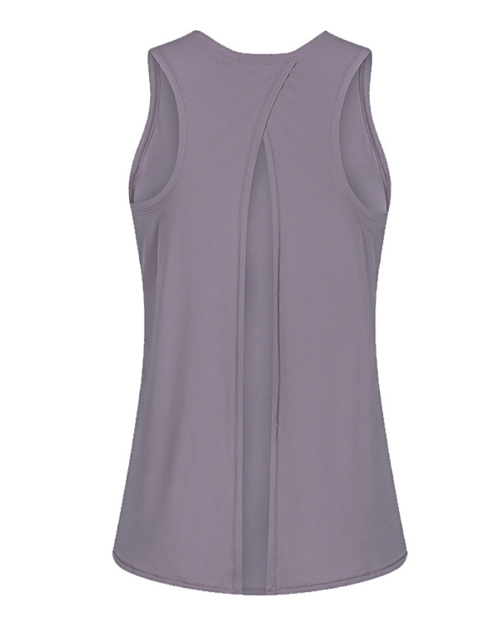 Breathable Women Sleeveless Loose Back Slit Cover Yoga Vest Gray Pink Black White Purple S-XL