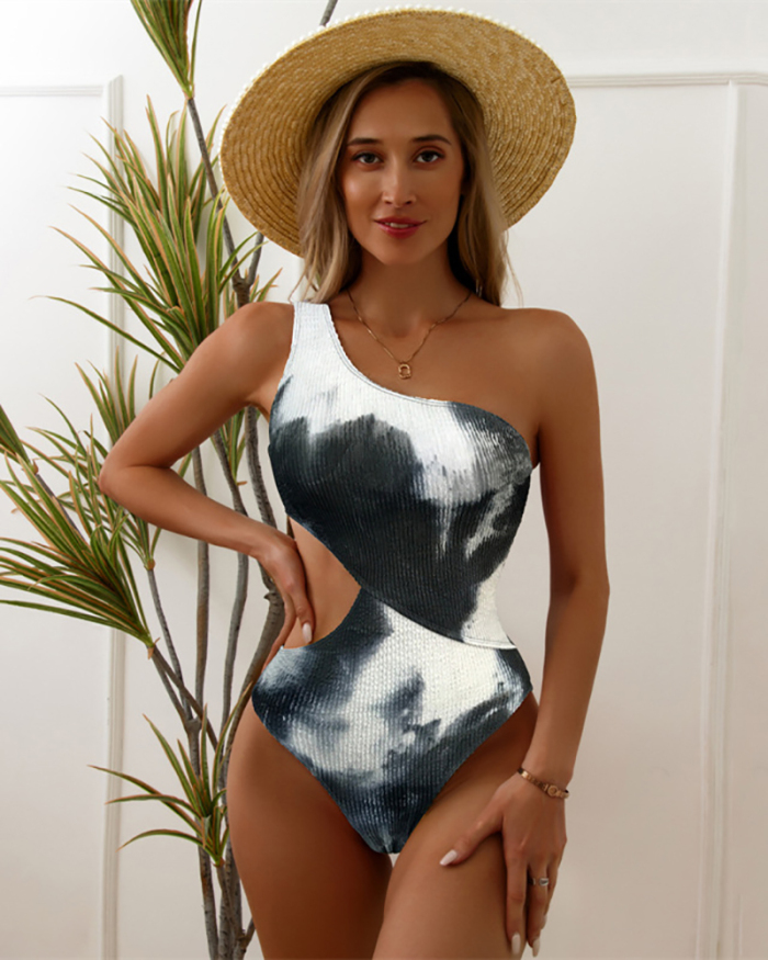 Single Shoulder Women Hollow Out One Piece Swimsuit S-XL