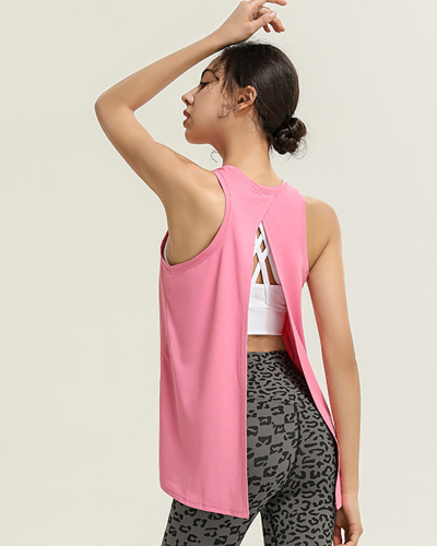 Breathable Women Sleeveless Loose Back Slit Cover Yoga Vest Gray Pink Black White Purple S-XL