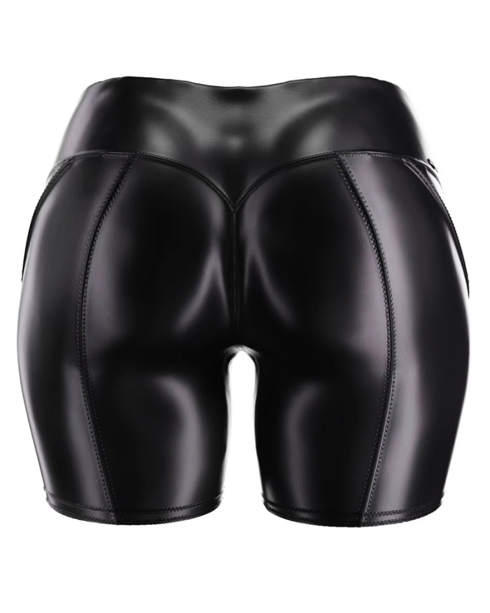 Hot Sale PU High Waist Sexy Tight Shorts Black S-2XL