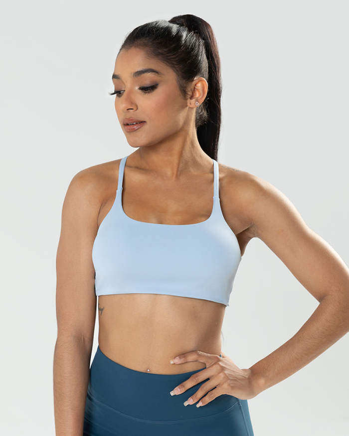 Women Solid Color Backless Yoga Sports Bra Beige Deep Gray Blue Brown Black S-XL
