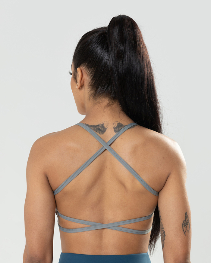 Women Solid Color Backless Yoga Sports Bra Beige Deep Gray Blue Brown Black S-XL