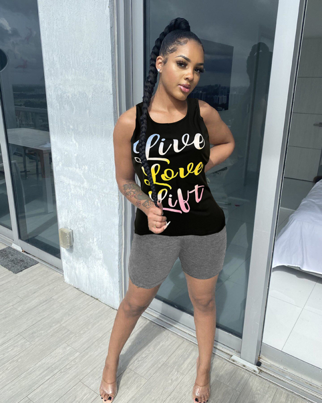 Black Women Sleeveless Two Piece Short Set S-XXL
