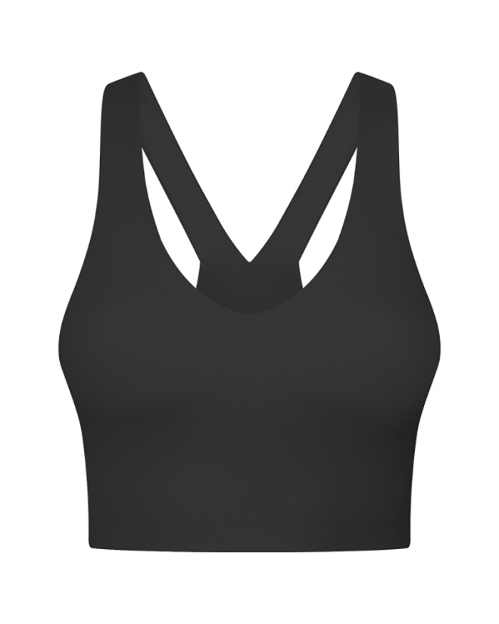 Women Breathable Solid Color V Neck Yoga Running Sports Bra Yoga Tops 4-12