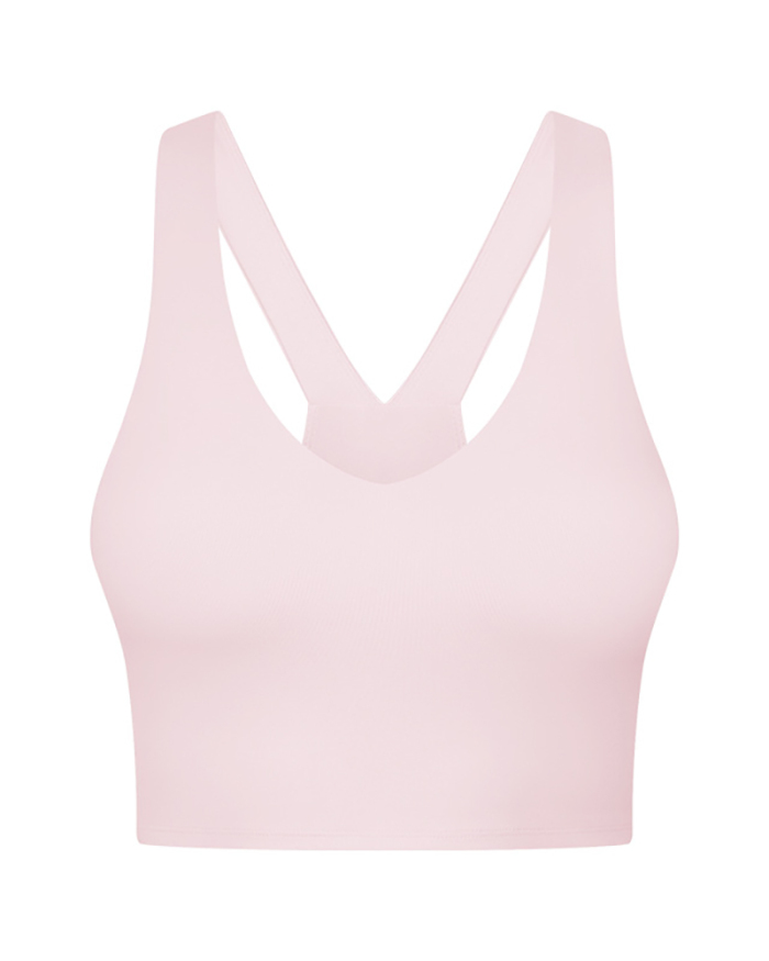 Women Breathable Solid Color V Neck Yoga Running Sports Bra Yoga Tops 4-12