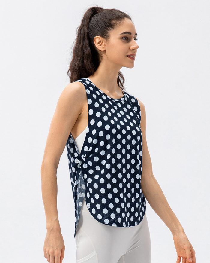 Fashion Sleeveless Dot Quickly Dry Slit Hem Women Yoga Tops Sports Vest S-XL