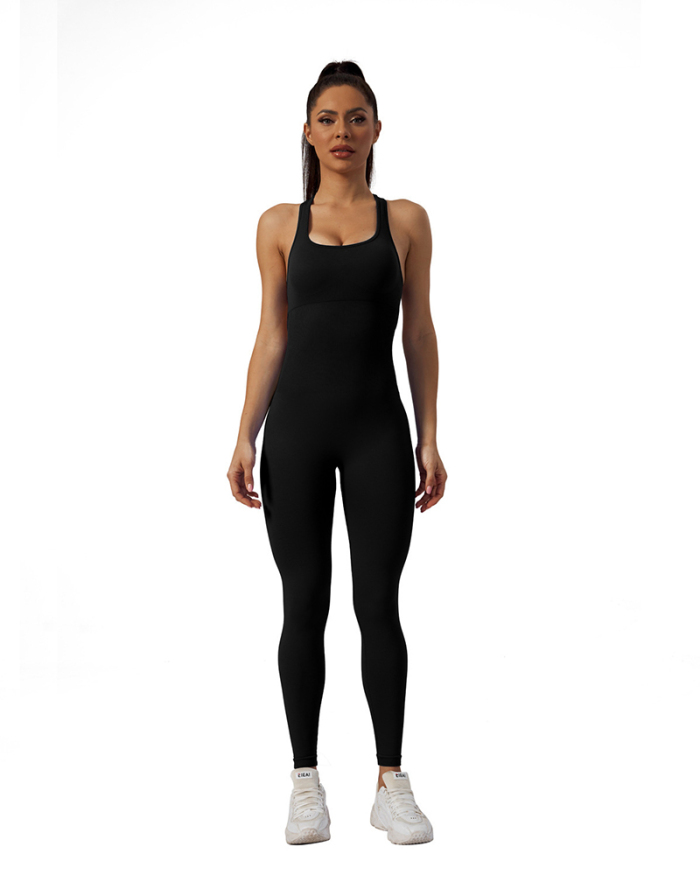 Women Sleeveless Slim Solid Color High Elasticity Yoga Jumpsuit S-L