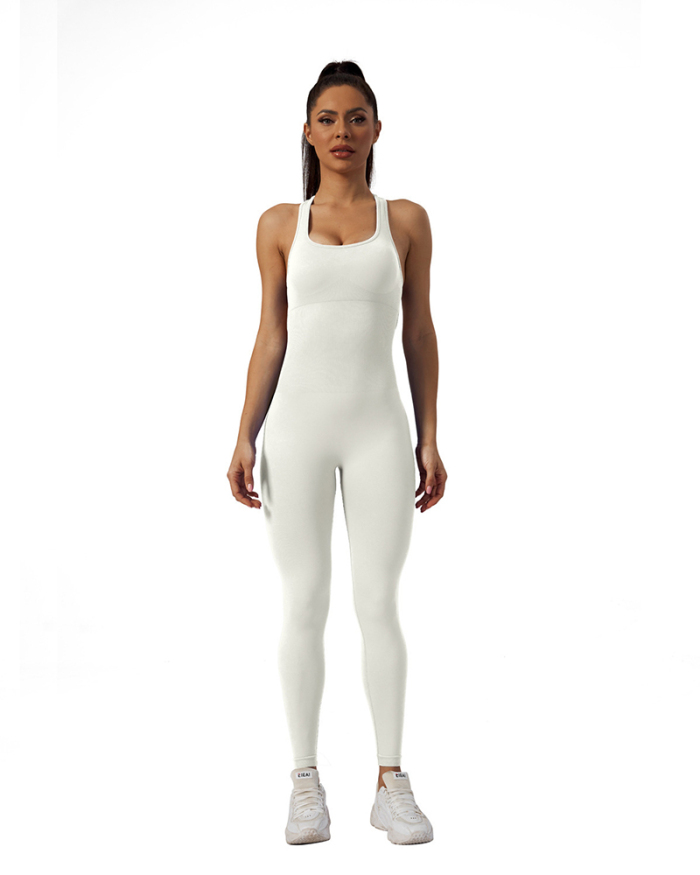 Women Sleeveless Slim Solid Color High Elasticity Yoga Jumpsuit S-L