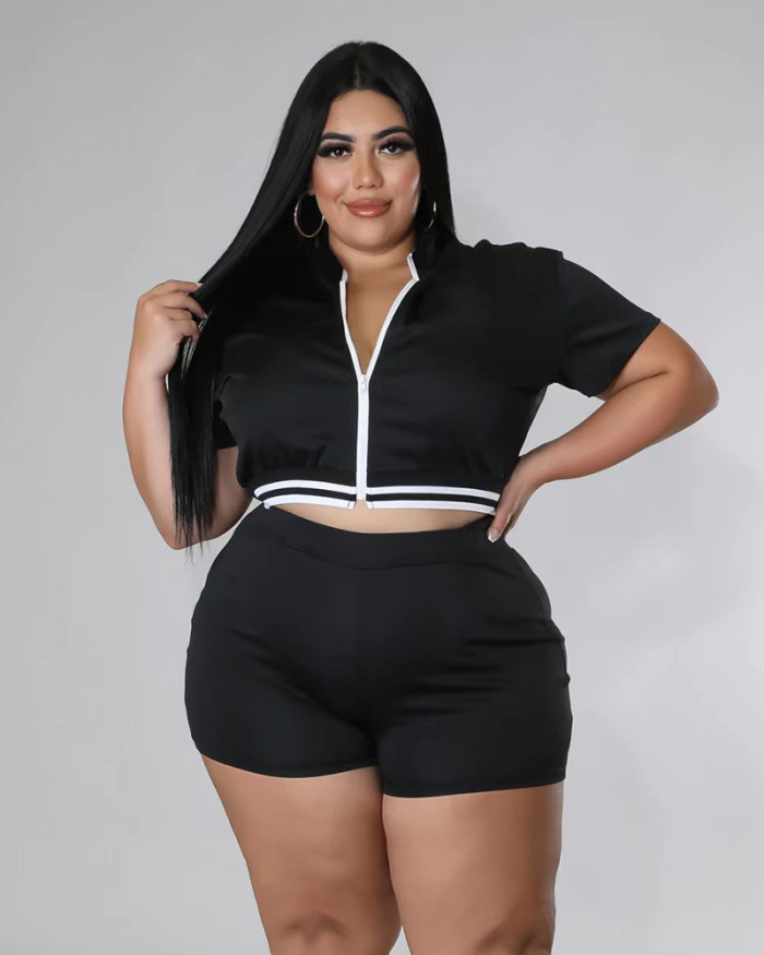 Summer Short Sleeve Sports Casual Wear Plus Size Two Piece Sets Short Sets Pink Red Black Blue XL-5XL