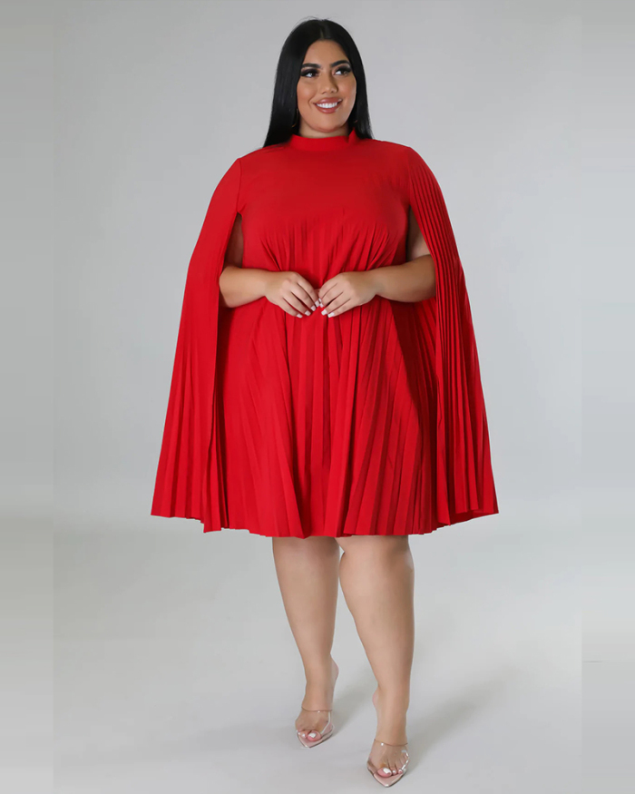Popular Retro Women Loose Ruched Midi Plus Size Dresses Red White Black XL-5XL