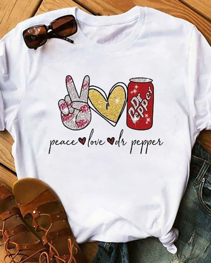 Wholesale Price Peace Love Sunshine Printed Short Sleeve Women Casual T-shirt S-5XL