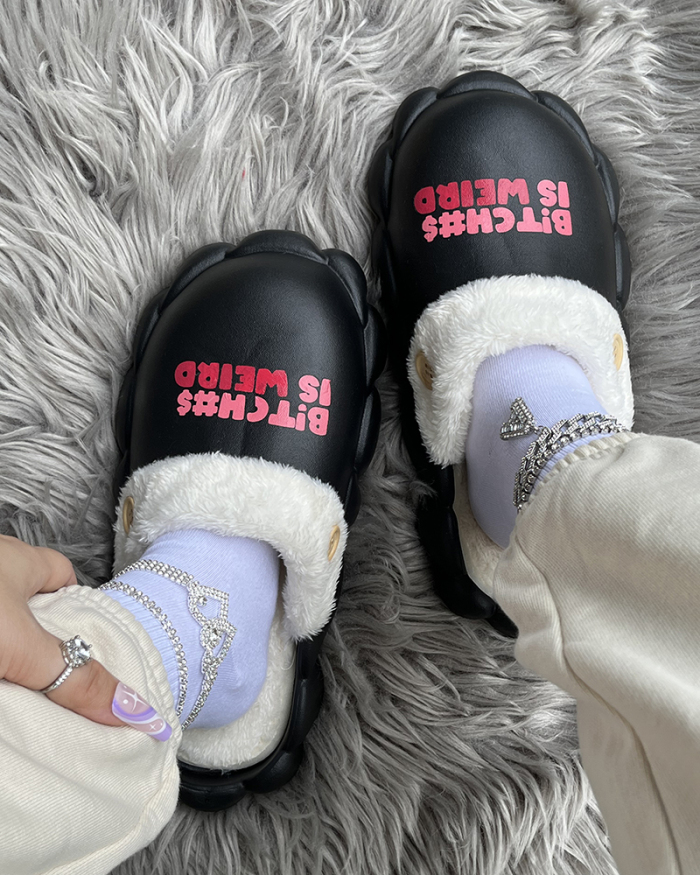 Popular Winter B!tch Printed Hot Sale Fur Sandals Bags