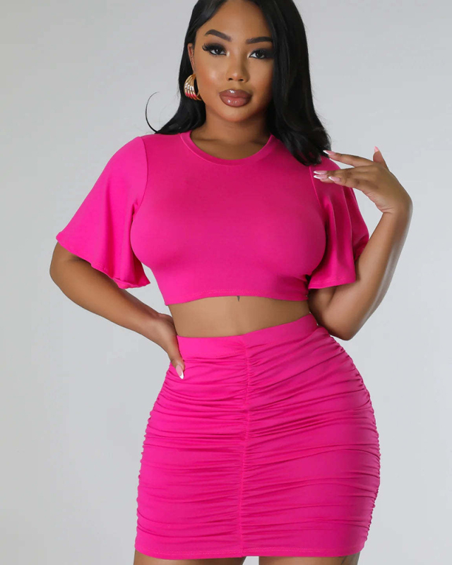 Solid Color Women New Summer Two Piece Short Set S-XL