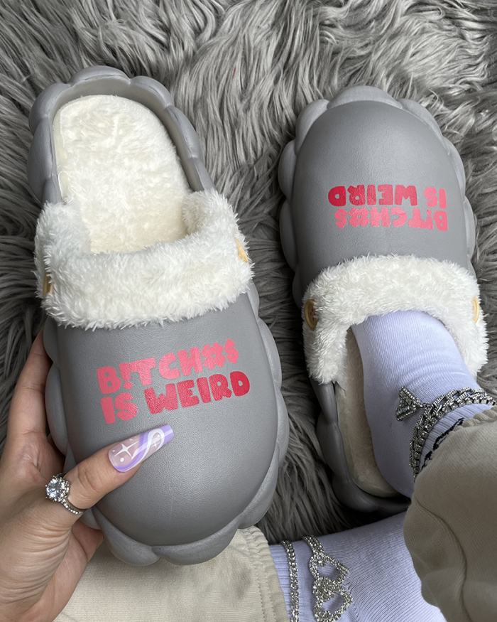 Popular Winter B!tch Printed Hot Sale Fur Sandals Bags