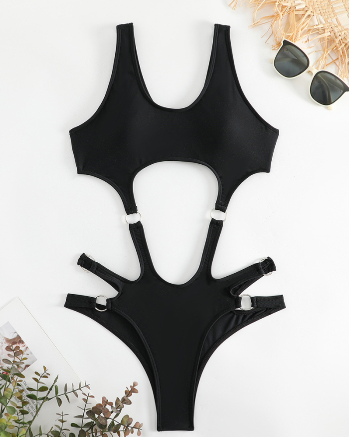 Black Hollow Out Women New One Piece Swimsuit