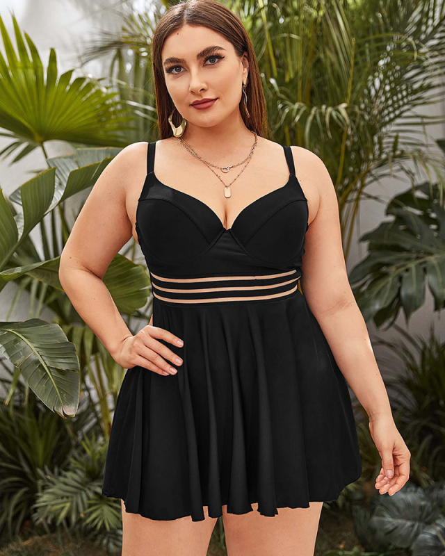 New Hot Sale Casual High Waist Plus Size Swimwear Black Purple Deep Blue Green L-4XL
