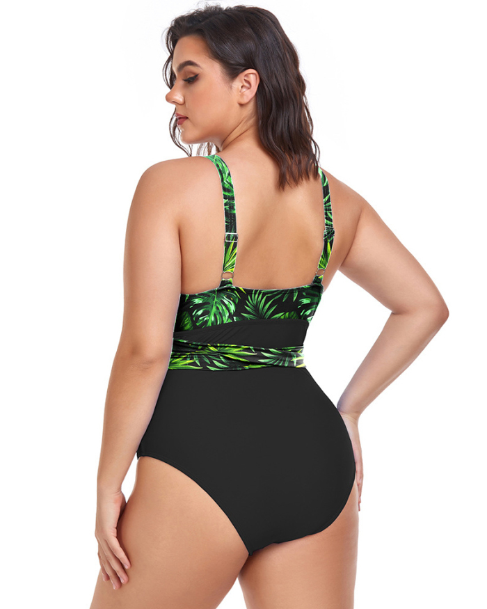 Women V Neck Sexy Wrap One Piece Plus Size Swimwear L-4XL
