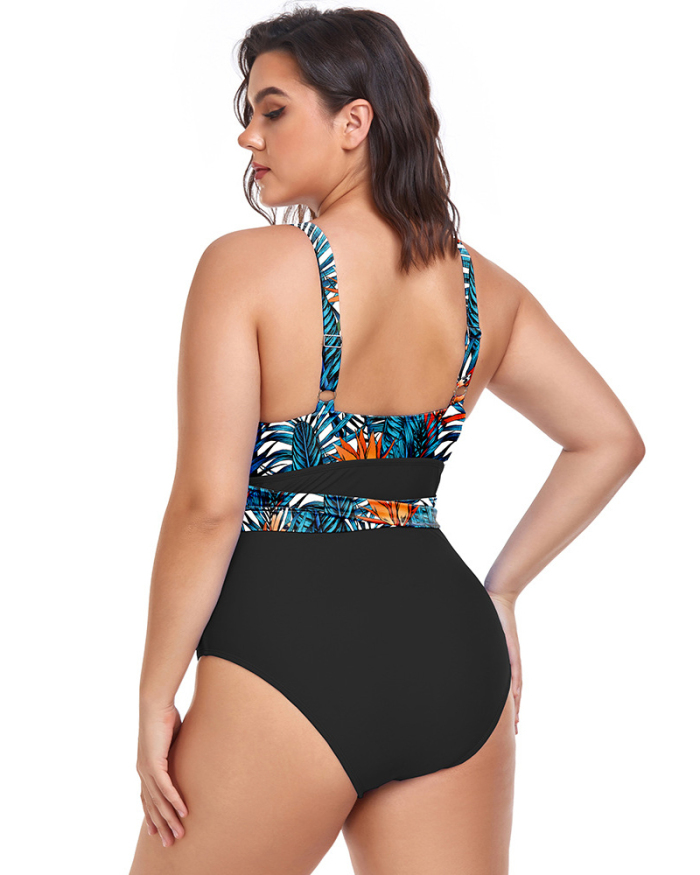 Women V Neck Sexy Wrap One Piece Plus Size Swimwear L-4XL