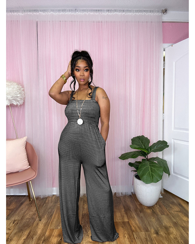 Stripe Women Loose Style Jumpsuit S-XXL