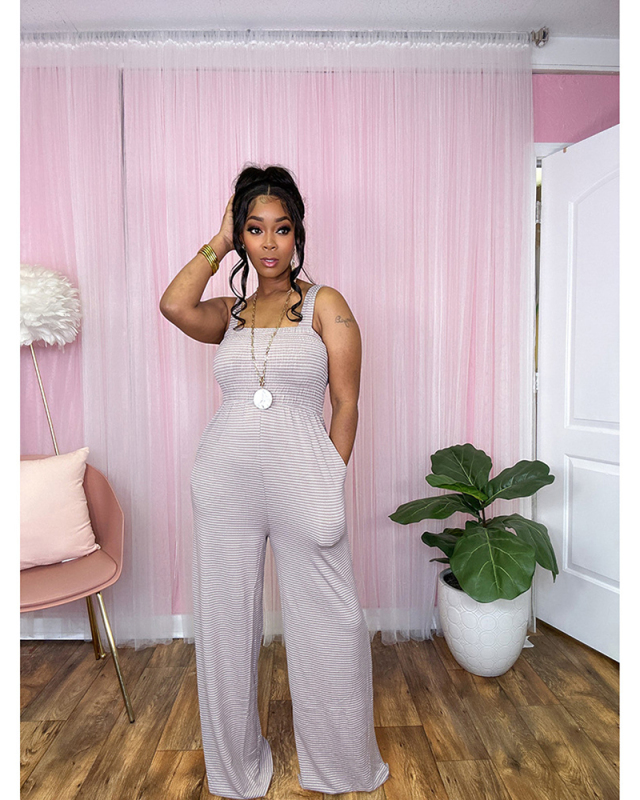 Stripe Women Loose Style Jumpsuit S-XXL