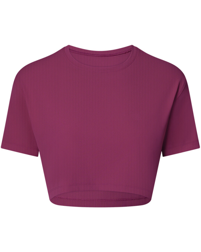 Women Short Sleeve O-neck Mini Crop T-shirt Yoga Tops Sports Top 4-12