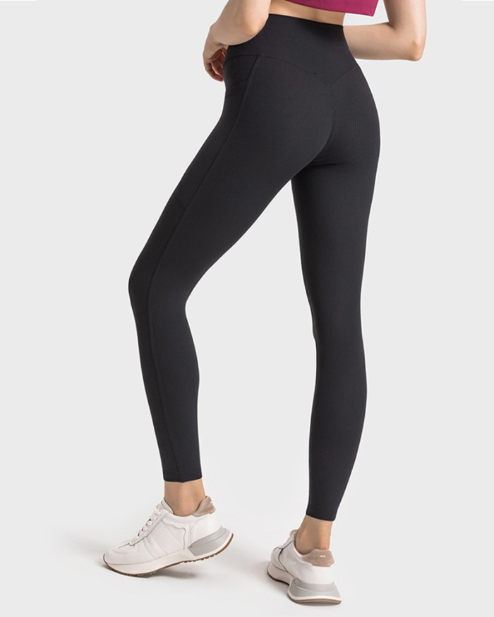 Women Side Pocket Lift Hips High-elastic Yoga Bottoms Running Pants 4-12