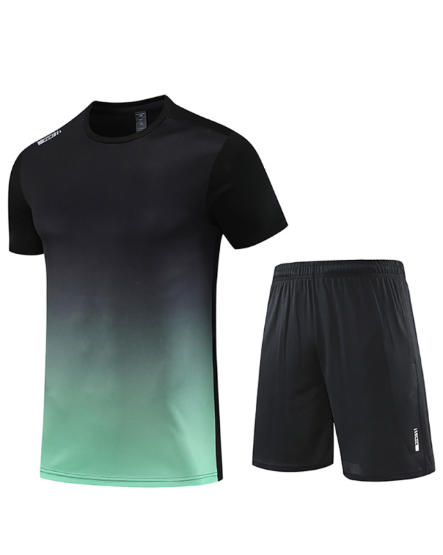 Men's Short Sleeve Gradient Sports Running Suits Summer Two-piece Short Sets Plus Size Outfits L-5XL