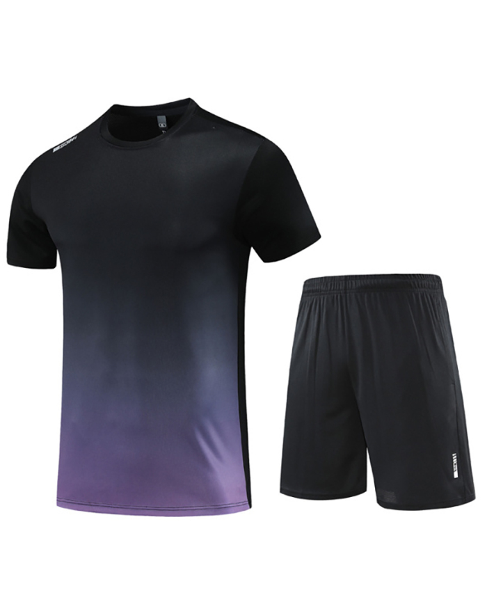 Men's Short Sleeve Gradient Sports Running Suits Summer Two-piece Short Sets Plus Size Outfits L-5XL