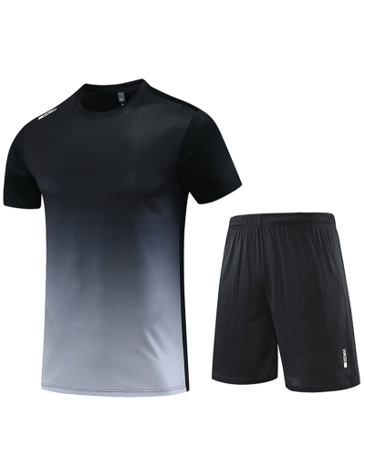Men's Short Sleeve Gradient Sports Running Suits Summer Two-piece Short Sets Plus Size Outfits L-5XL
