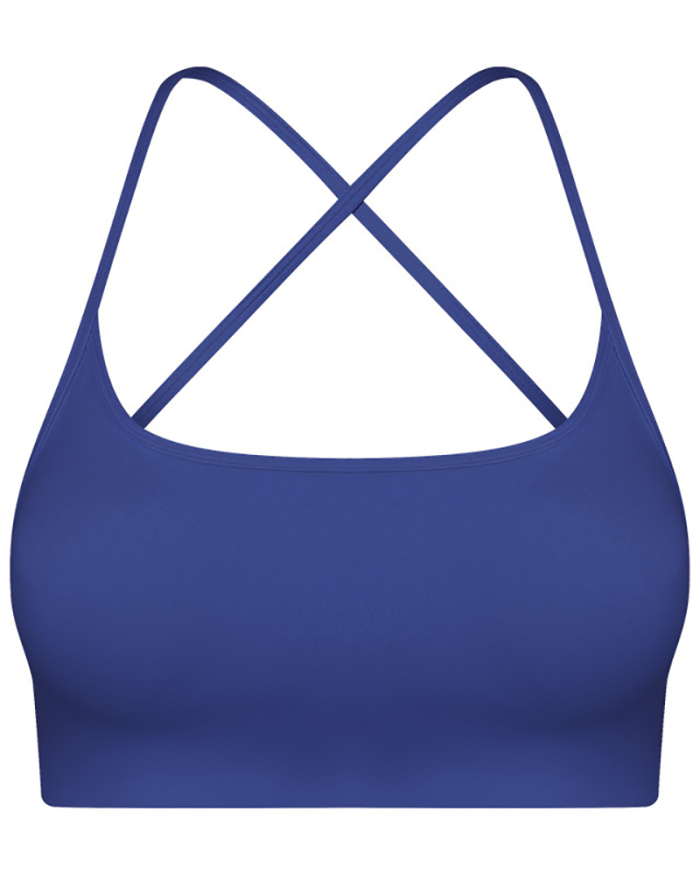 Women Criss Cross Back Solid Color Sling Sport Bra Yoga Tops 4-12