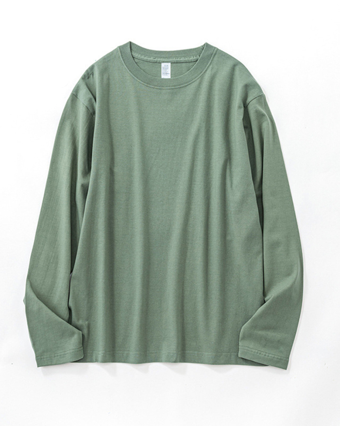 250g Heavy Fabric Pure Cotton Loose Straight Mouth Long Sleeves Two Stitches Spring and Autumn All-match Solid Color Bottoming Shirt