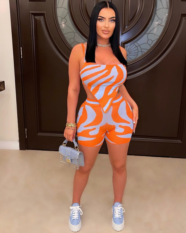 Zebra Printed Women Summer Two Piece Short Set
