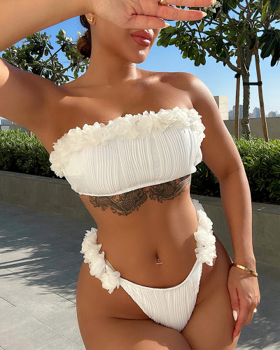 White Ruffle Cute Beach Sexy Bikini Set