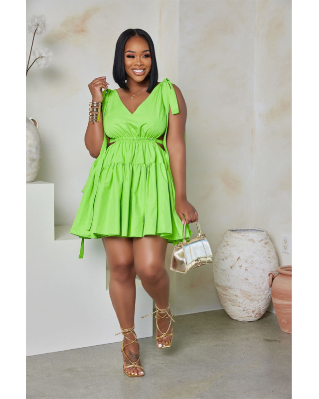 Open Back Women V-neck Candy Color Dress S-XL