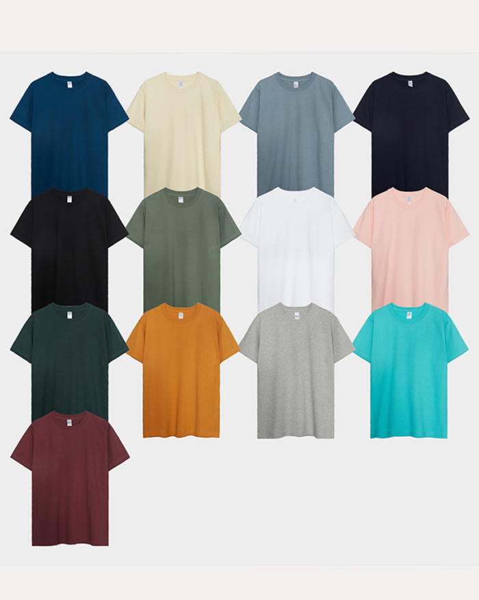 300g Pure Cotton Fabric Solid Color Round Neck Bottoming Bucket Knit Short-sleeved T-shirt