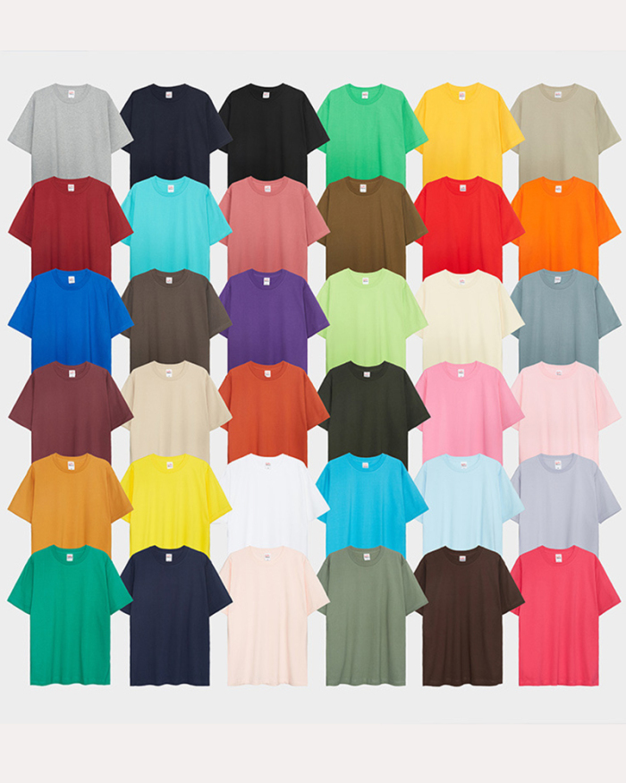 New 230g Fabric 17 Cotton Heavyweight Blank Shirt Round Neck Short-sleeved T-shirt Thickened Solid Color Pure Cotton Thread Parent-child T-shirt