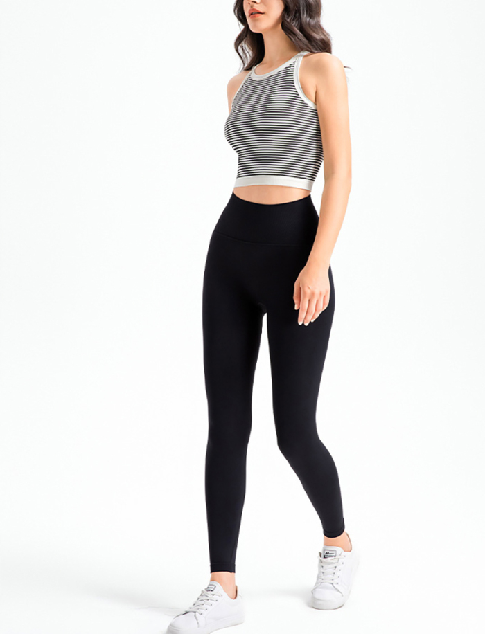 Women Stripe Mini Sports Bra Yoga Tops Green Black S-L