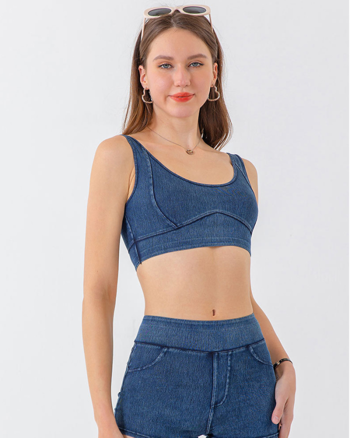 Hot Sale U Neck Women Slim Jeans Yoga Tops S-2XL