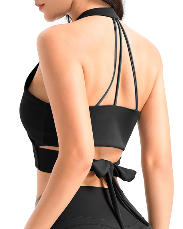 Solid Color Women V-neck Strappy Sports Bra Yoga Top S-L