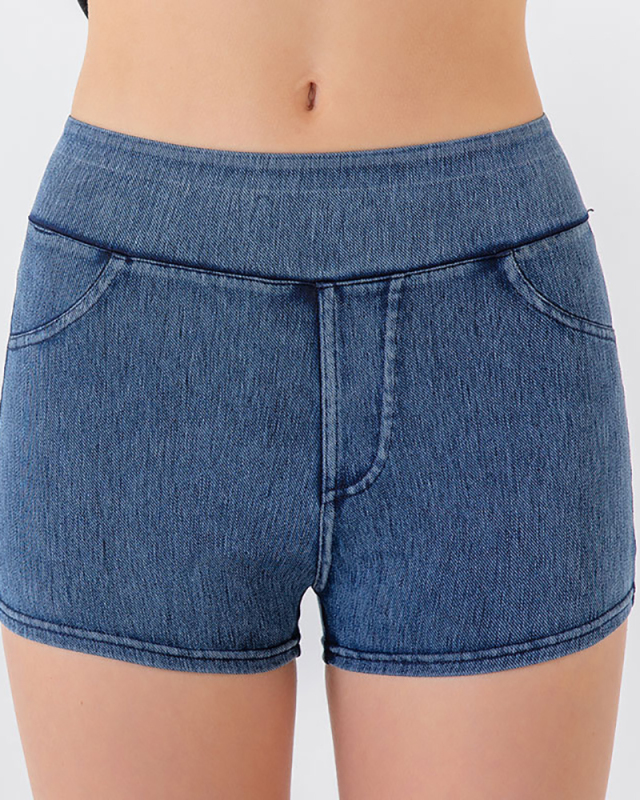 Women High Waist Yoga Hips Lift Jeans Sports Shorts S-2XL