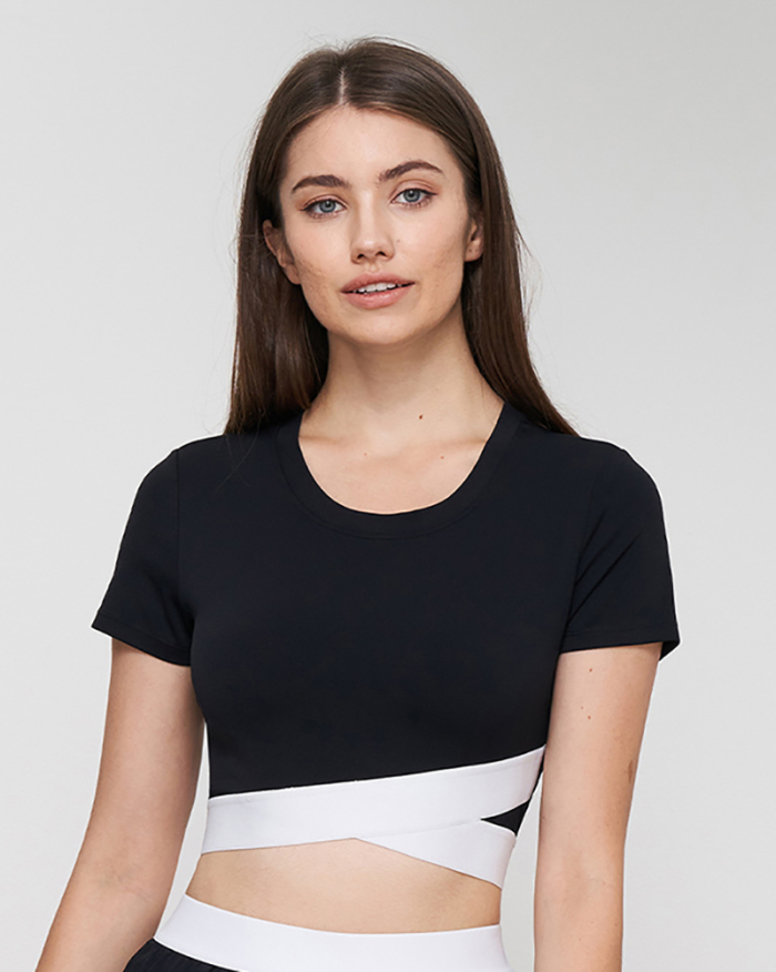 Women Short Sleeve Fitness U Neck T-shirt Yoga Tops (With Pad) S-XL