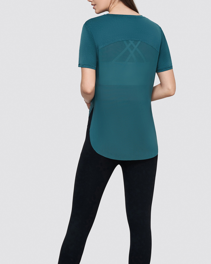 Women Summer Back Mesh Short Sleeve Sport T-shirt Yoga Tops S-XL