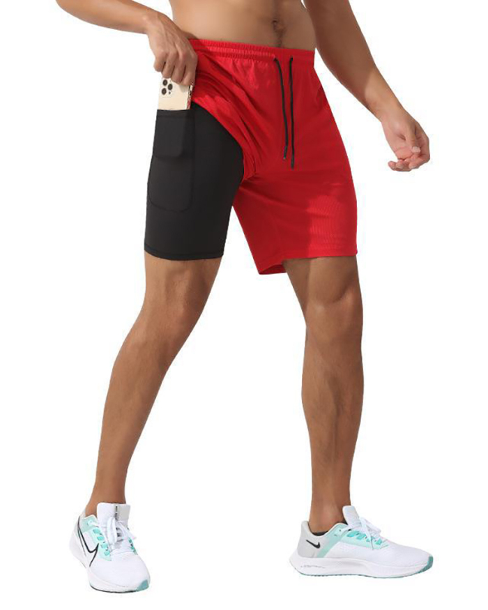 Men's Summer Loose Lined Fitness Reflective Back Zipper Running Shorts Black Red Navy Blue Gray S-2XL