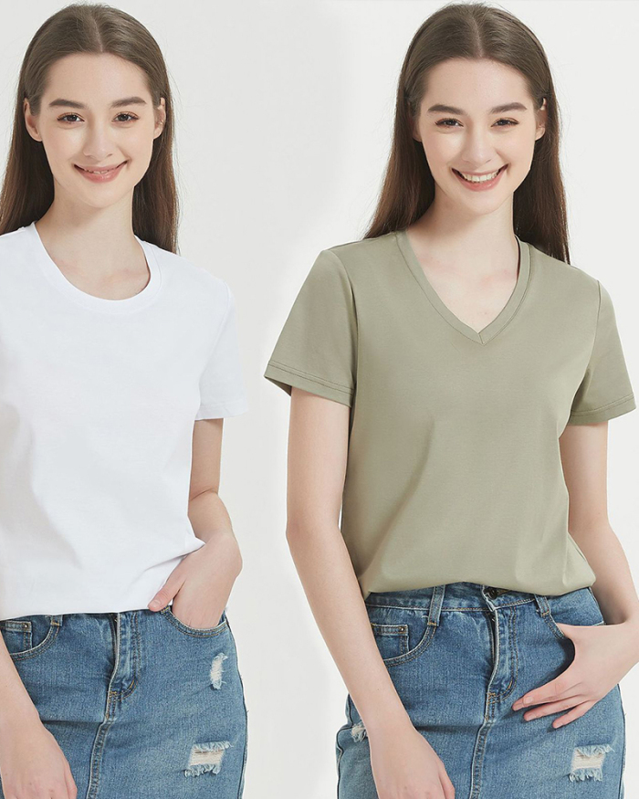 Women 170g Cotton O-Neck Summer Solid Color Basic T-shirt S-3XL