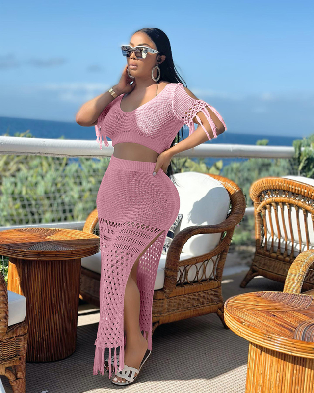 Crochet Women New Vacation Beach Two Piece Skirt Set