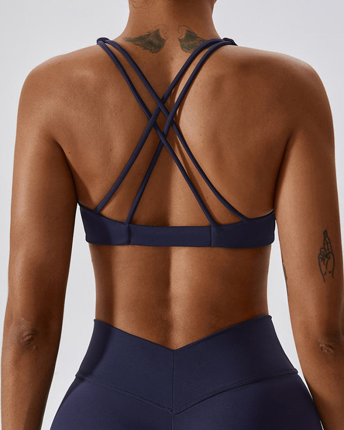 V Neck Beauty Strappy Back Running Fitness Work Out Yoga Tops Sports Bra S-XL